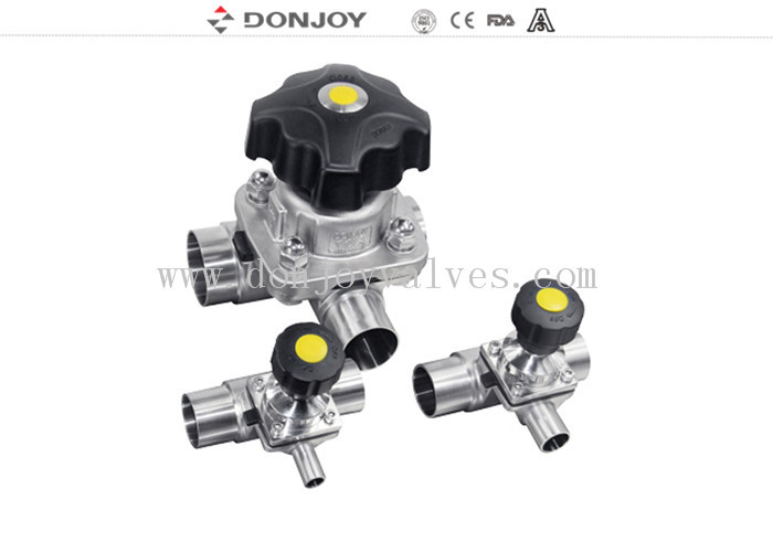 SS316L 1 INCH T-type Drieweg handmatig diafragmaventiel voor phamacy Fluid Control