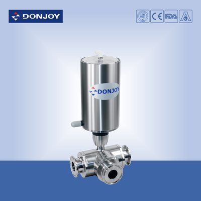 Vertical Pneumatic 3 way ball valve 1/2"-4" SS304 / 316L Materials Clamped