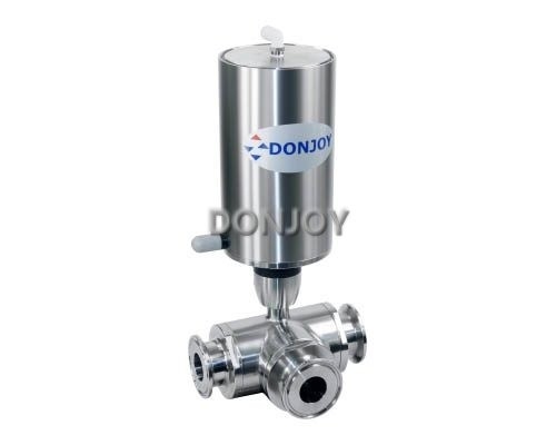 Vertical Pneumatic 3 way ball valve 1/2"-4" SS304 / 316L Materials Clamped