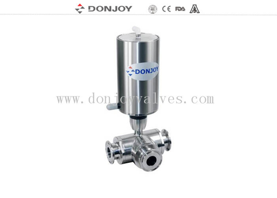 Vertical Pneumatic 3 way ball valve 1/2"-4" SS304 / 316L Materials Clamped